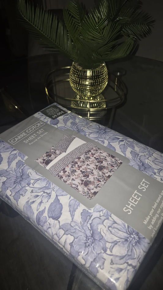 Parure de drap; drap housse, drap plat + 2 taies d'oreiller