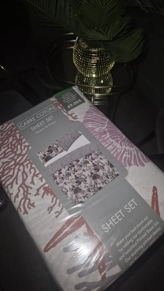 Lot de 2 parures de drap; drap housse, drap plat + 2 taies d'oreiller